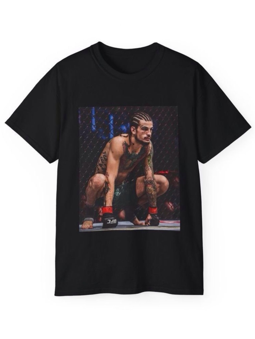 Black Graphic Men’s T‑Shirt with Fighter Print